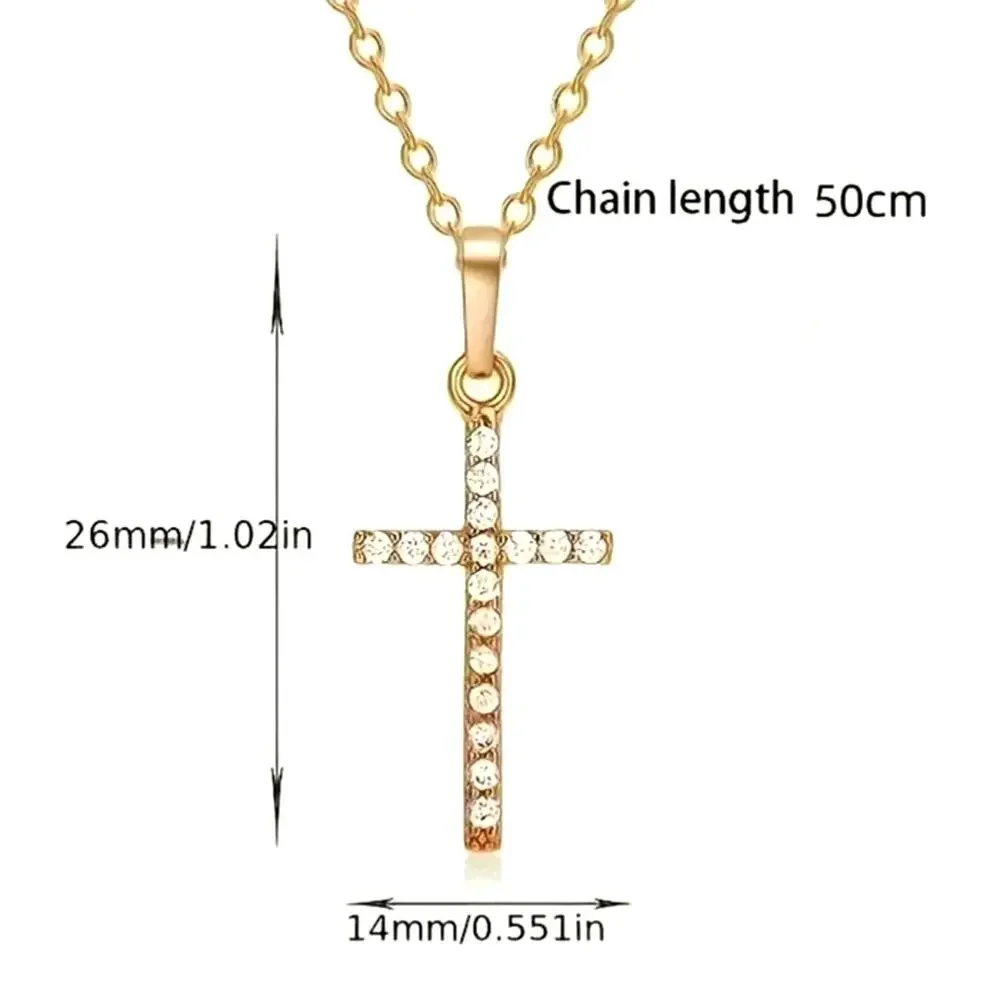 Gold Cross Pendant Necklace CZ Diamonds Valentine's Birthday Anniversary Gift